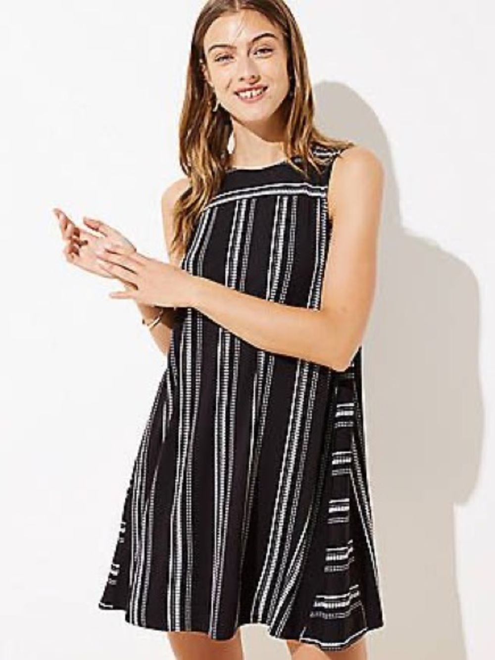 LOFT Black White Striped Morse Code Trapeze Mini Dress XS
